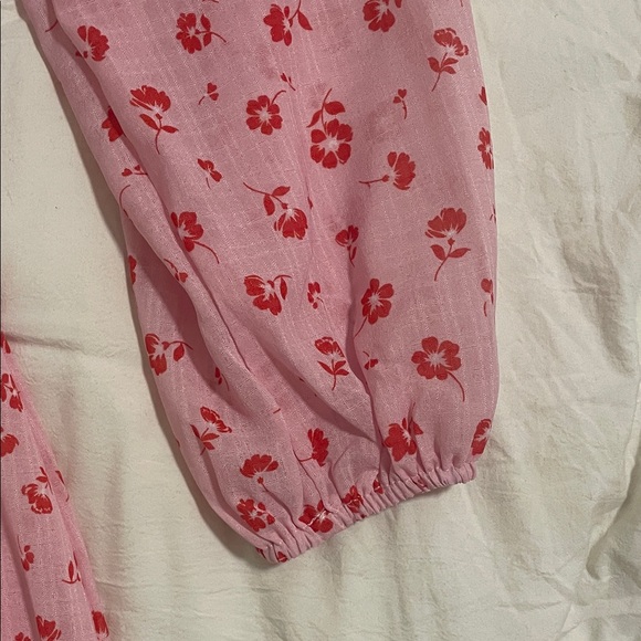 Francesca's Pink Red Floral Mini Puff Sleeve Feminine Romantic Summer Dress - Picture 5 of 9